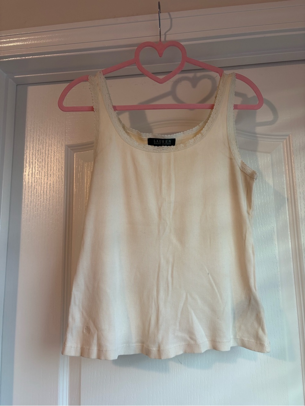 Ralph Lauren Cream Lace-Trim Ribbed Tank